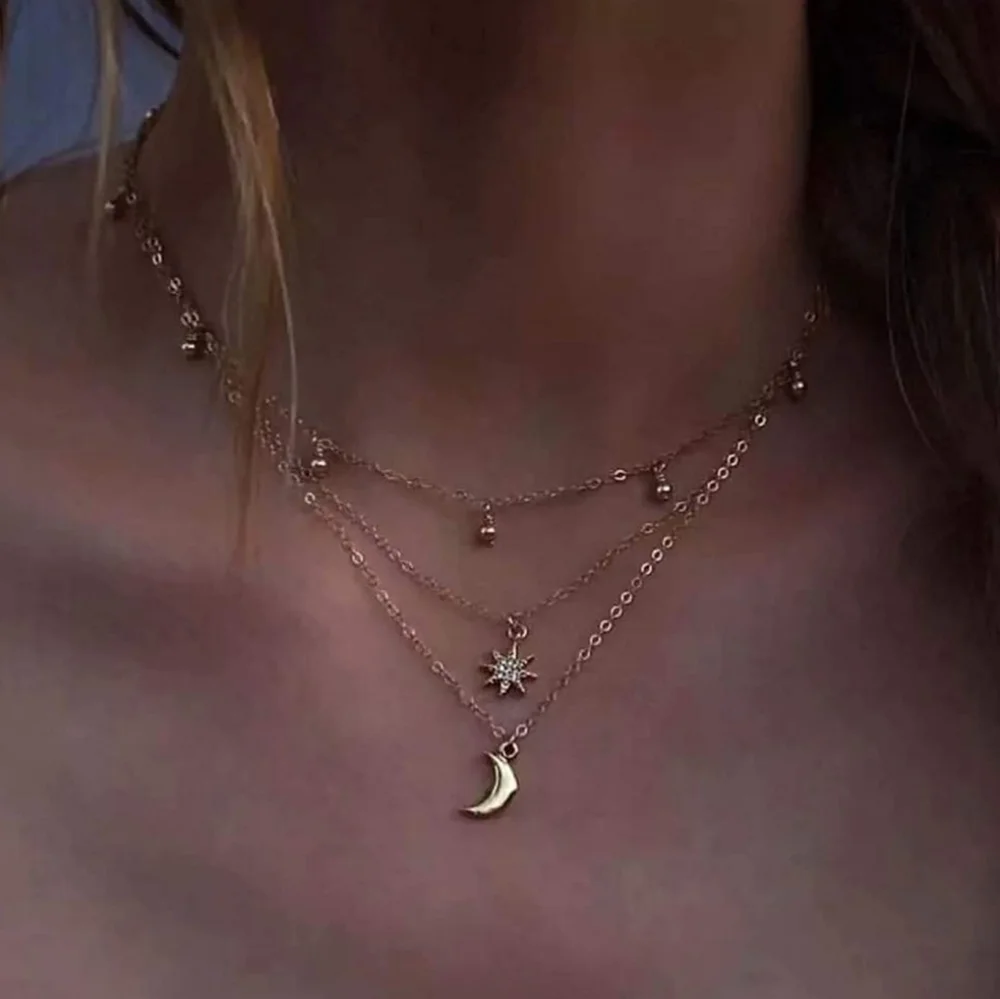 Goldtone Moon Layered Choker Necklace - Picture 2 of 6